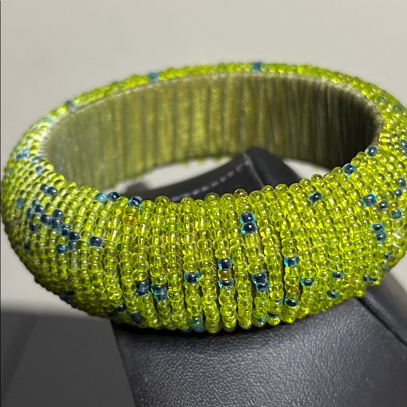 Chunky Glass Seed Bead Blue Green Bangle Bracelet Vintage Retro - Picture 4 of 5
